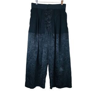 Ms MIN Pleated Palazzo Pants Size 4 Black Crinkled Cropped Wide Contrasting